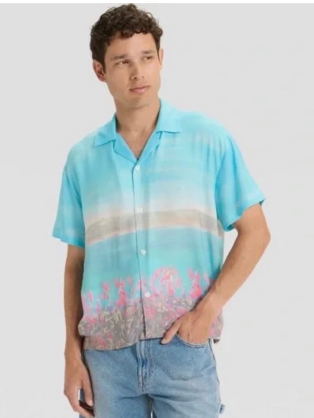 Original Use Turquoise Short Sleeve Collar Shirt. Sz L.